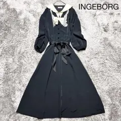 インゲボルグ　セーラーカラー　ロングワンピース　ブラック　日本製　M相当　美品
