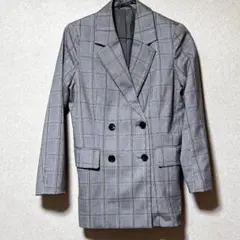ＧＵ　グレーグレンチェック柄テーラードジャケット　Ｓ　上品 ダブルボタン