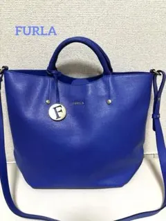 美品-FURLA トートバッグ ブルー 2WAYのサムネイル