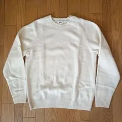 【美品】UNIQLO ラムクルーネックセーター メンズ Mサイズ オフホワイト