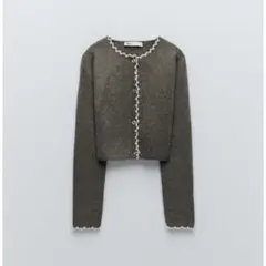 ZARA グレー フリル付きカーディガンのサムネイル