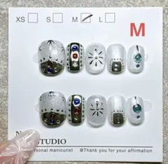 E008 Mサイズ　ハンドメイド　ネイルチップ　ベリーショート