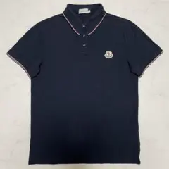 希少 良品】モンクレール ポロシャツ 襟ロゴ ワッペン 半袖 ネイビー