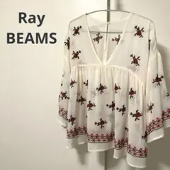 レイビームス ローズ刺繍ペプラムブラウス 花柄クロスステッチ シフォン 透け感のサムネイル