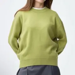 【ネット完売品】GU スウェットライクニットオーバーサイズプルオーバー グリーン