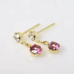 ピンクトパーズ 天然石 4mm クリスタルストーン ゴールド ピアス