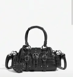 黒 クロコダイル風合皮 2wayバッグ