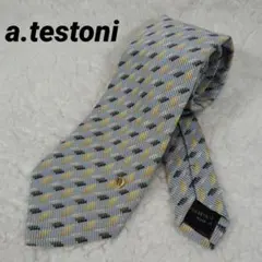 a.testoni　アテストーニ　ネクタイ　総柄　シルク　綿　ロゴ　イタリア製のサムネイル