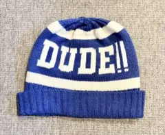 GapKids ニット帽 DUDE!! ロゴ S/M 青白 スキー