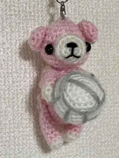 バレーボール　くま　あみぐるみ　キーホルダー 　ストラップ　ピンク　バレー部