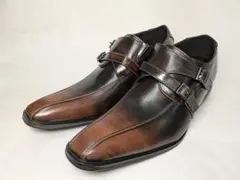 7cm UP シークレット ダブルモンク ビジネスシューズ Dブラウン