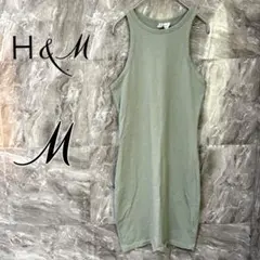 H&M 【M】オリーブグリーン ロングタンクトップ ワンピース 無地 シンプル