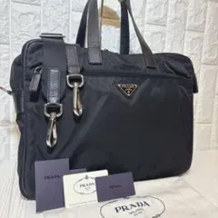 【極美品】PRADA 2way ビジネスバッグ 三角ロゴ 白タグ 購入証明書付き