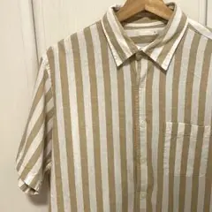 【美品】メンズ　シャツ　ストライプ　ベージュ