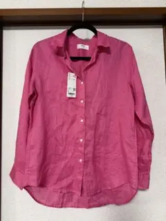 リネン ピンク 長袖シャツ　UNIQLO