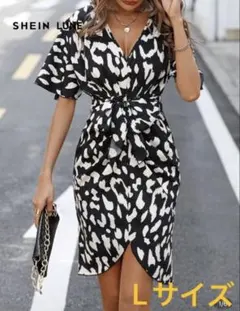 SHEIN LUNE アニマル柄 ラップワンピース Vネック