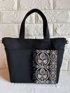 インド刺繍リボン×11号帆布　トートバッグ