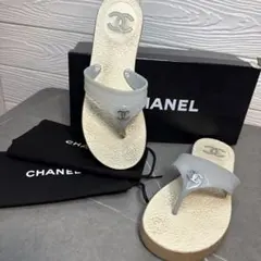 美品☆箱付】CHANEL カメリア トングサンダル ラバー 36 ベージュ