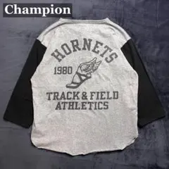 champion ヘンリーネックTシャツ 七分袖 両面プリント 染み込みプリント