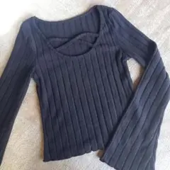 SHEIN シーイン　ブラックリブニット 長袖 クロスデザイン