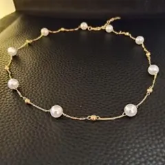 ネックレス パール ステーションネックレス サージカルステンレス 新品 ゴールド