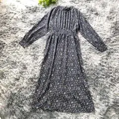 さくら様専用 VIS【M相当】ネイビー 花柄 長袖 ロング ワンピース 秋コーデ