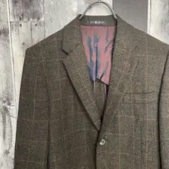 テーラードジャケット　チェック柄　M　ブラウン系　y2k　昭和レトロ