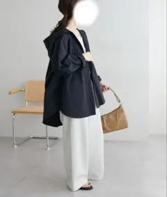 【DISCOAT】 フード付きシャツブルゾン　ブラック