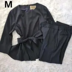 美品✨洗える！ネイビー フォーマル パンツスーツ リボン ペプラム 動きやすい