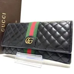 希少　外観美品　グッチ　長財布　オフィディア　キルティング　フラップ　黒