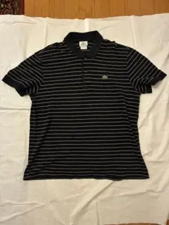 LACOSTE ブラック古着ストライプ ポロシャツ M