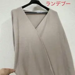 ベージュ Vネック リブニット 長袖　ランデブー　フリーサイズ　オシャレトップス