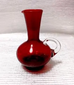 マリモ硝子　フラワーベース　ガラス　赤　耳付　一輪挿し　日本製　昭和レトロ