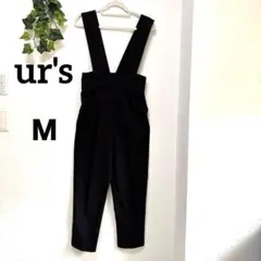 【ur'sユアーズ】 ハイウエストサロペットブラック シンプルゆったりＭサイズ