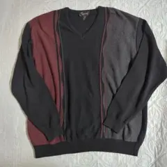 90s　tosani　カナダ製　vネック　綿ニット　黒　灰　えんじ　ビッグサイズ