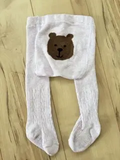 クマ刺繍 ベビータイツ 0-12M パープル