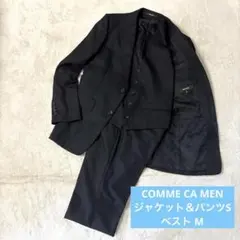 コムサメン スーツ セットアップ 3ピース黒 ジャケット＆パンツSベスト Mのサムネイル
