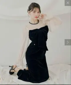 配色シアーリボンベロアワンピース【SALON by Chico】