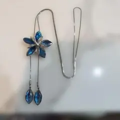 〈USED美品♪〉青色ストーン 花デザイン ネックレス