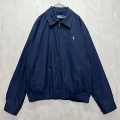 ポロラルフローレン スイングトップ ブルゾン ネイビー L 刺繍 チェック裏地