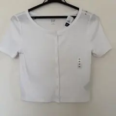 GAP リブ クロップド 半袖 カーディガン ホワイト XSのサムネイル