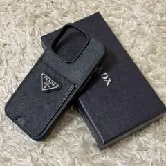 ☆良品☆PRADA プラダ　iPhoneケース　サフィアーノ　三角ロゴ　ブラック