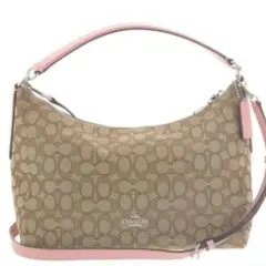 美品！COACHベージュ/ピンク2WAYショルダーバッグシグネチャ-F58284