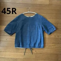 美品★45R★ゴマデニム　半袖ブラウス　インディゴ（加工）のサムネイル