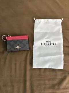 COACH レザーコインケース ダークブラウン/レッド