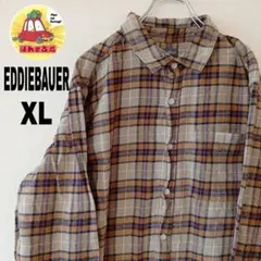 USA古着 EDDIEBauer ネルシャツ　XL ブラウン　ネイビー