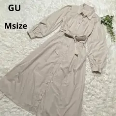 GU ジーユー　ストライプ ベージュ 長袖 シャツワンピース　インナー付き　M