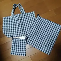 ギンガムチェック キルティング レッスンバッグ 巾着袋セットのサムネイル