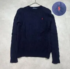 カシミヤ混✨ポロラルフローレン ケーブルニット　ポニー刺繍 ネイビー
