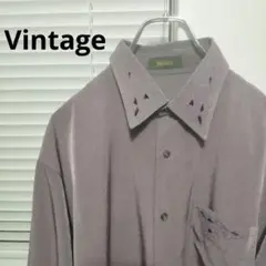 ヴィンテージ　レギュラーカラー　シャツ　刺繍　ポリシャツ　L　90s　紫